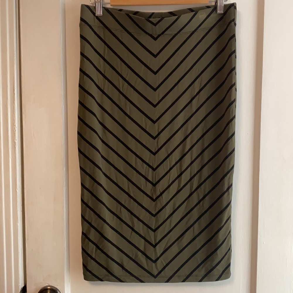 Olive green and black pencil skirt